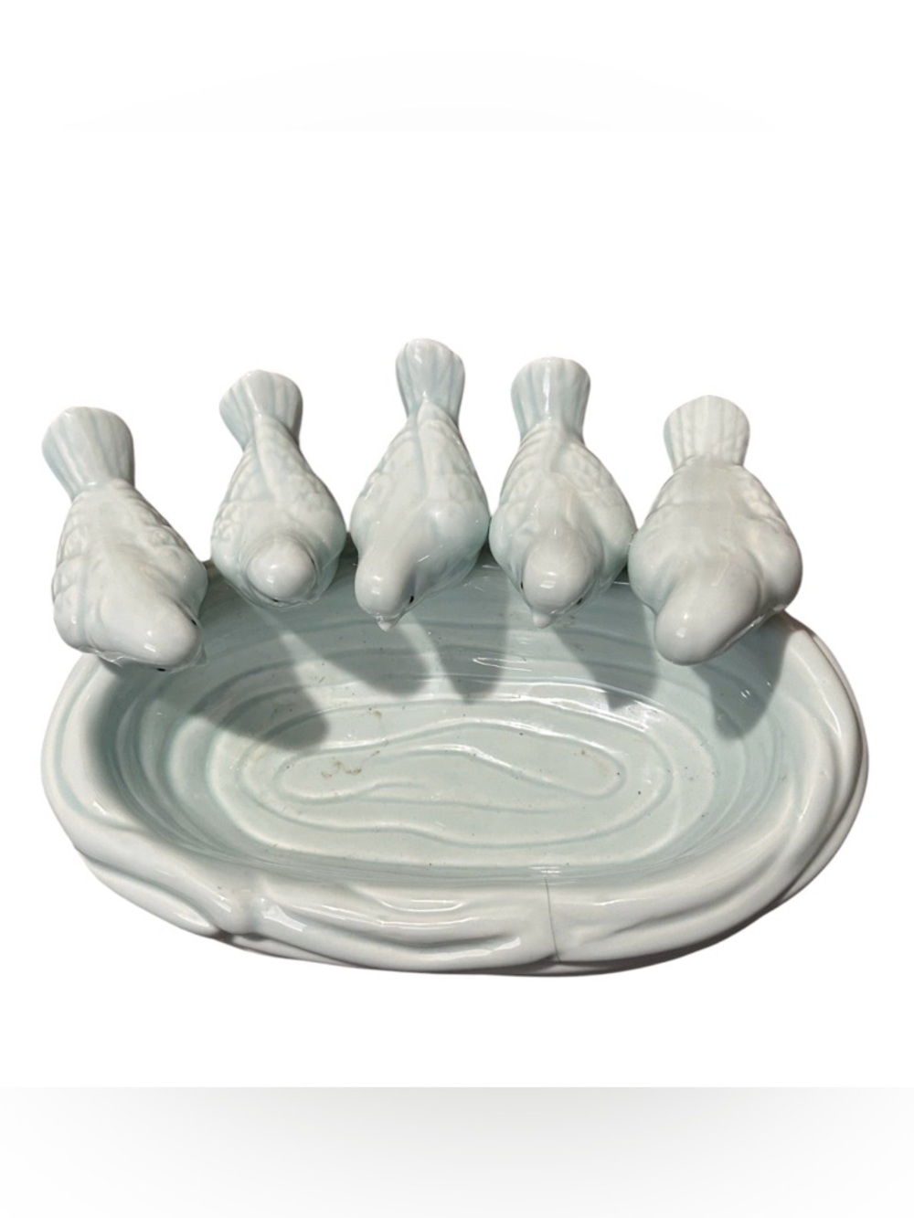 White Ceramic Bird Trinket Dish with Five Birds